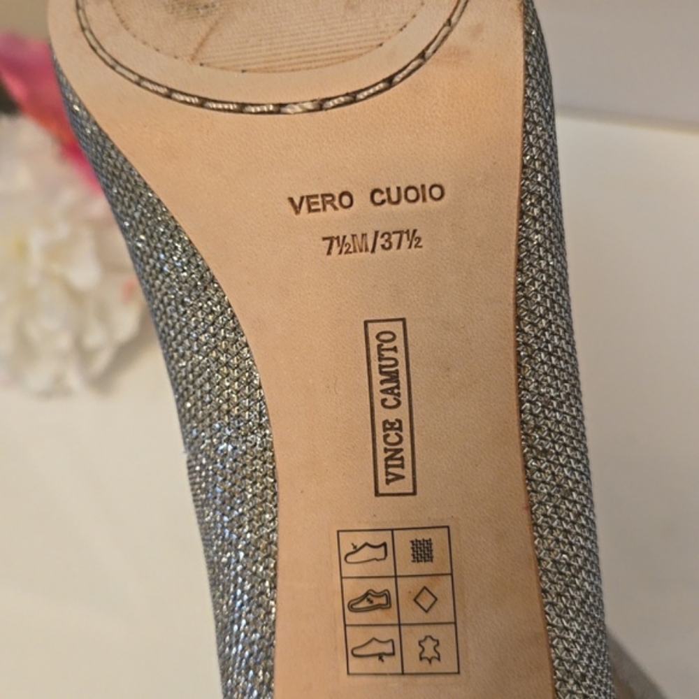 Vince Camuto Kiley Peep Toe Flash Gold Glitter Heels 7.5 EUC - Picture 5 of 12